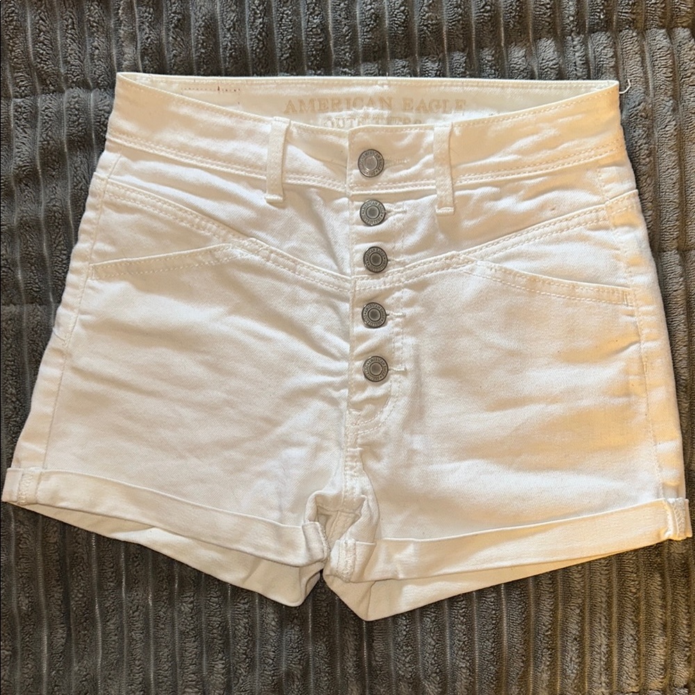 American Eagle Outfitters Women's White Denim High-Waisted Shorts